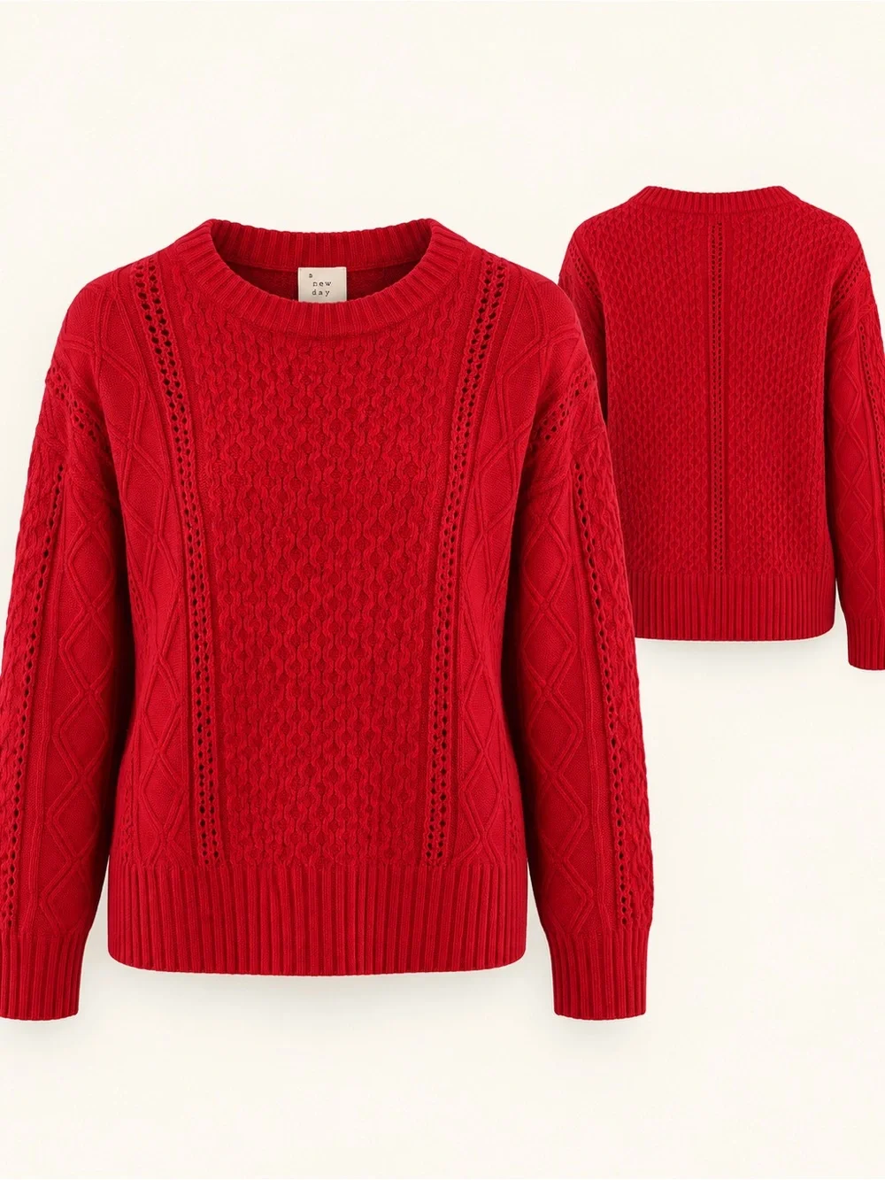NWT A New Day Red Cable Pointelle Knit Sweater Women’s M